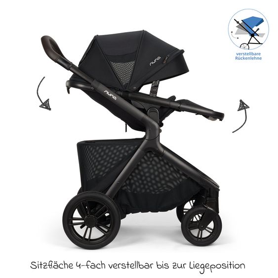 Nuna Poussette DEMI icon jusqu'à 22 kg avec panier de rangement, siège toutes saisons, guidon réglable en hauteur, pare-soleil, adaptateurs et protection pluie inclus - Caviar