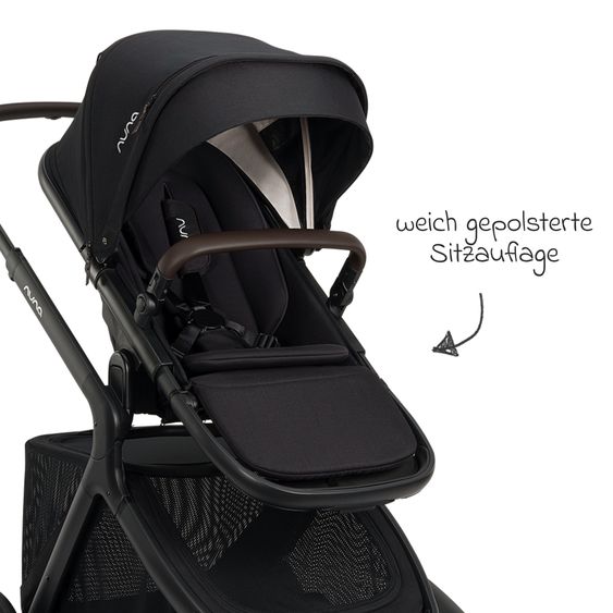 Nuna Poussette DEMI icon jusqu'à 22 kg avec panier de rangement, siège toutes saisons, guidon réglable en hauteur, pare-soleil, adaptateurs et protection pluie inclus - Caviar