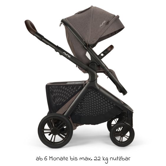 Nuna Poussette DEMI icon jusqu'à 22 kg avec panier de rangement, siège toutes saisons, guidon réglable en hauteur, pare-soleil, adaptateurs et protection pluie inclus - Châtaigne