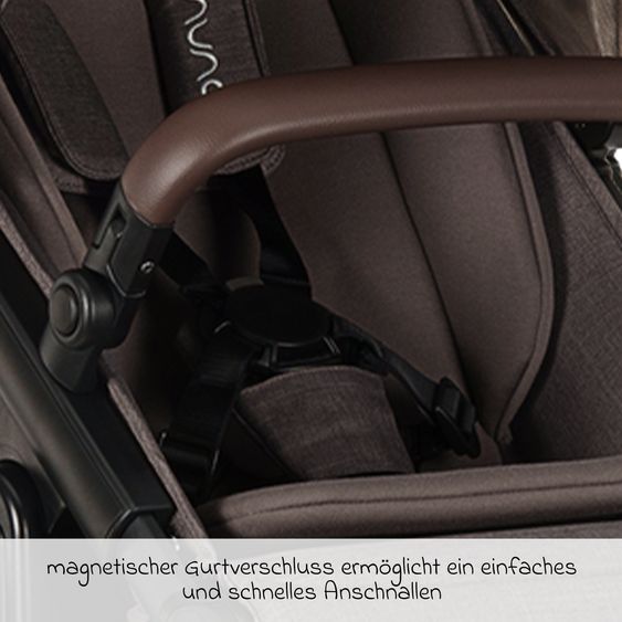 Nuna Poussette DEMI icon jusqu'à 22 kg avec panier de rangement, siège toutes saisons, guidon réglable en hauteur, pare-soleil, adaptateurs et protection pluie inclus - Châtaigne
