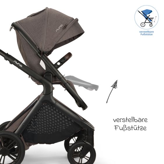 Nuna Poussette DEMI icon jusqu'à 22 kg avec panier de rangement, siège toutes saisons, guidon réglable en hauteur, pare-soleil, adaptateurs et protection pluie inclus - Châtaigne