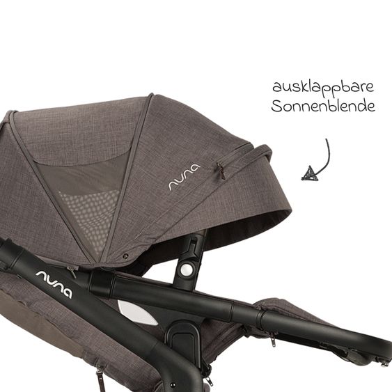Nuna Poussette DEMI icon jusqu'à 22 kg avec panier de rangement, siège toutes saisons, guidon réglable en hauteur, pare-soleil, adaptateurs et protection pluie inclus - Châtaigne