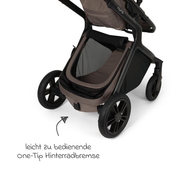 Nuna Poussette DEMI icon jusqu'à 22 kg avec panier de rangement, siège toutes saisons, guidon réglable en hauteur, pare-soleil, adaptateurs et protection pluie inclus - Châtaigne