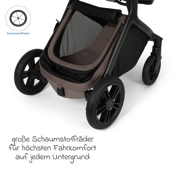 Nuna Poussette DEMI icon jusqu'à 22 kg avec panier de rangement, siège toutes saisons, guidon réglable en hauteur, pare-soleil, adaptateurs et protection pluie inclus - Châtaigne
