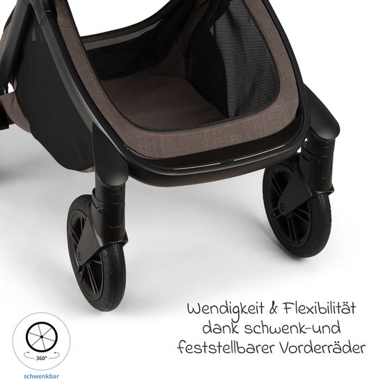 Nuna Poussette DEMI icon jusqu'à 22 kg avec panier de rangement, siège toutes saisons, guidon réglable en hauteur, pare-soleil, adaptateurs et protection pluie inclus - Châtaigne