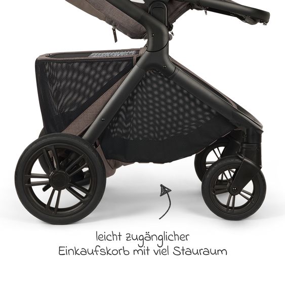 Nuna Poussette DEMI icon jusqu'à 22 kg avec panier de rangement, siège toutes saisons, guidon réglable en hauteur, pare-soleil, adaptateurs et protection pluie inclus - Châtaigne