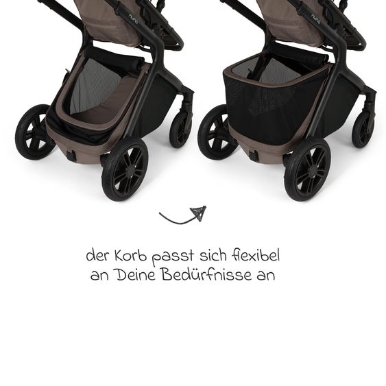 Nuna Poussette DEMI icon jusqu'à 22 kg avec panier de rangement, siège toutes saisons, guidon réglable en hauteur, pare-soleil, adaptateurs et protection pluie inclus - Châtaigne