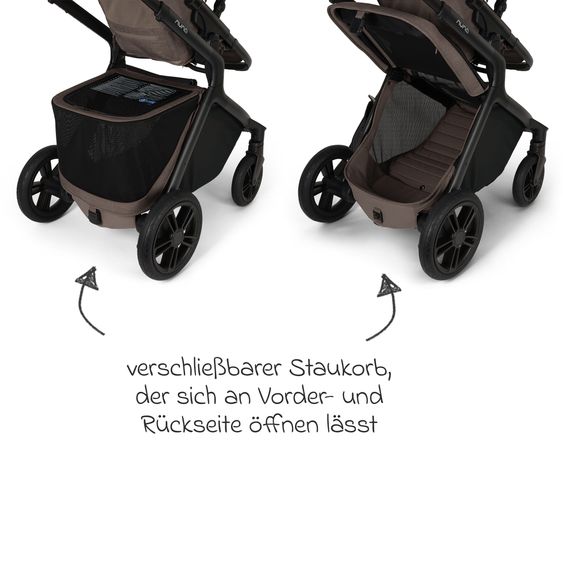 Nuna Poussette DEMI icon jusqu'à 22 kg avec panier de rangement, siège toutes saisons, guidon réglable en hauteur, pare-soleil, adaptateurs et protection pluie inclus - Châtaigne
