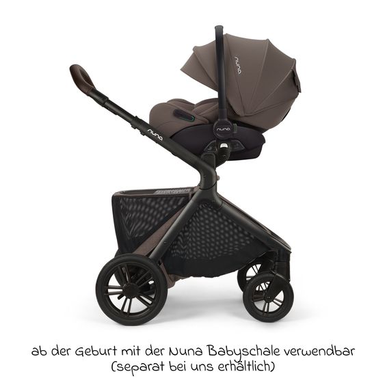 Nuna Poussette DEMI icon jusqu'à 22 kg avec panier de rangement, siège toutes saisons, guidon réglable en hauteur, pare-soleil, adaptateurs et protection pluie inclus - Châtaigne