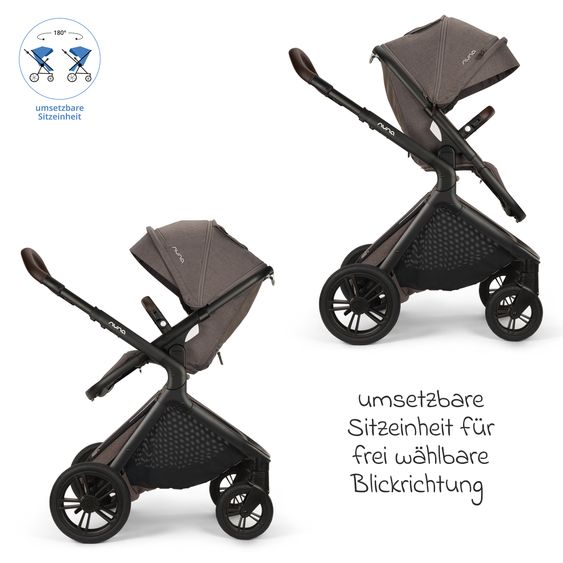Nuna Poussette DEMI icon jusqu'à 22 kg avec panier de rangement, siège toutes saisons, guidon réglable en hauteur, pare-soleil, adaptateurs et protection pluie inclus - Châtaigne