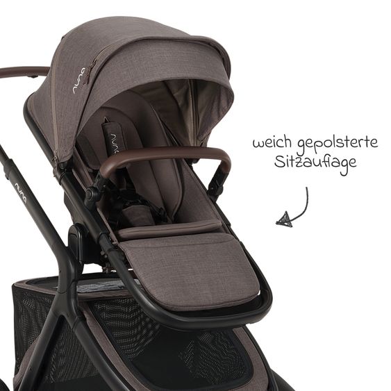 Nuna Poussette DEMI icon jusqu'à 22 kg avec panier de rangement, siège toutes saisons, guidon réglable en hauteur, pare-soleil, adaptateurs et protection pluie inclus - Châtaigne