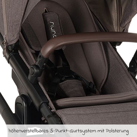 Nuna Poussette DEMI icon jusqu'à 22 kg avec panier de rangement, siège toutes saisons, guidon réglable en hauteur, pare-soleil, adaptateurs et protection pluie inclus - Châtaigne