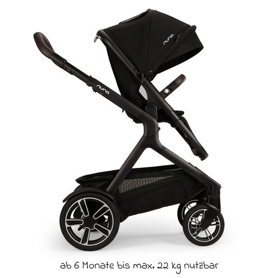 Nuna Buggy e Passeggino sportivo DEMI next bis 22 kg con Rider Board, chiusura magnetica della cintura, sedile Allwetter reversibile, maniglione regolabile in altezza, protezione visiva integrata incl. adattatore e copertura antipioggia - Caviar