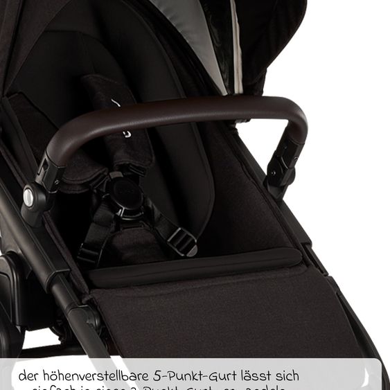 Nuna Buggy e Passeggino sportivo DEMI next bis 22 kg con Rider Board, chiusura magnetica della cintura, sedile Allwetter reversibile, maniglione regolabile in altezza, protezione visiva integrata incl. adattatore e copertura antipioggia - Caviar