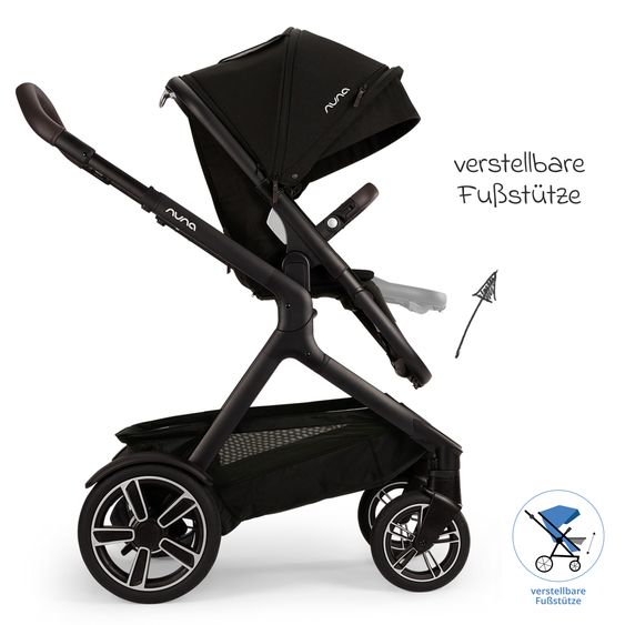 Nuna Buggy e Passeggino sportivo DEMI next bis 22 kg con Rider Board, chiusura magnetica della cintura, sedile Allwetter reversibile, maniglione regolabile in altezza, protezione visiva integrata incl. adattatore e copertura antipioggia - Caviar