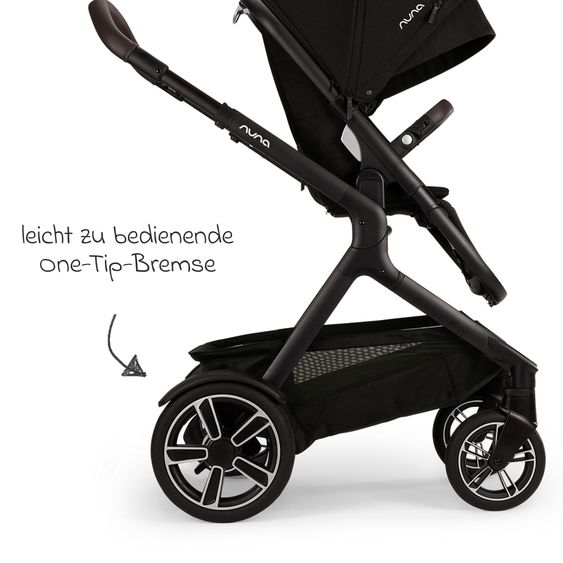 Nuna Buggy e Passeggino sportivo DEMI next bis 22 kg con Rider Board, chiusura magnetica della cintura, sedile Allwetter reversibile, maniglione regolabile in altezza, protezione visiva integrata incl. adattatore e copertura antipioggia - Caviar