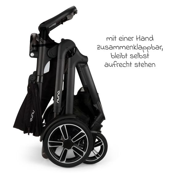 Nuna Buggy e Passeggino sportivo DEMI next bis 22 kg con Rider Board, chiusura magnetica della cintura, sedile Allwetter reversibile, maniglione regolabile in altezza, protezione visiva integrata incl. adattatore e copertura antipioggia - Caviar