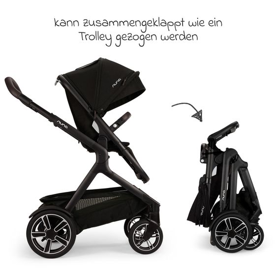 Nuna Buggy e Passeggino sportivo DEMI next bis 22 kg con Rider Board, chiusura magnetica della cintura, sedile Allwetter reversibile, maniglione regolabile in altezza, protezione visiva integrata incl. adattatore e copertura antipioggia - Caviar