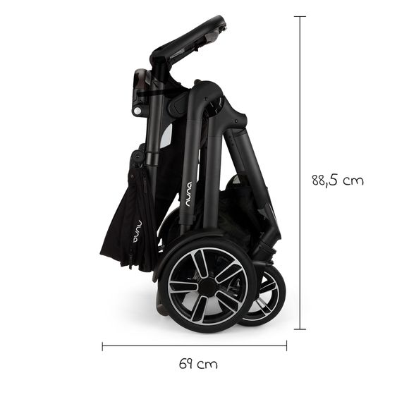 Nuna Buggy e Passeggino sportivo DEMI next bis 22 kg con Rider Board, chiusura magnetica della cintura, sedile Allwetter reversibile, maniglione regolabile in altezza, protezione visiva integrata incl. adattatore e copertura antipioggia - Caviar