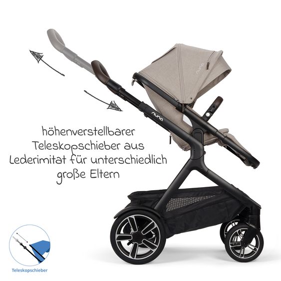 Nuna Buggy e Passeggino sportivo DEMI next bis 22 kg con Rider Board, chiusura magnetica della cintura, sedile Allwetter reversibile, maniglione regolabile in altezza, protezione visiva integrata incl. adattatore e copertura antipioggia - Chateau
