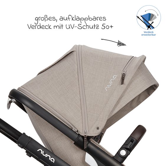 Nuna Buggy e Passeggino sportivo DEMI next bis 22 kg con Rider Board, chiusura magnetica della cintura, sedile Allwetter reversibile, maniglione regolabile in altezza, protezione visiva integrata incl. adattatore e copertura antipioggia - Chateau