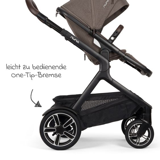 Nuna Buggy e Passeggino sportivo DEMI next bis 22 kg con Rider Board, chiusura magnetica della cintura, sedile Allwetter reversibile, maniglione regolabile in altezza, protezione visiva integrata incl. adattatore e copertura antipioggia - Castagna