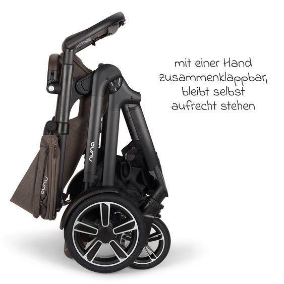 Nuna Buggy e Passeggino sportivo DEMI next bis 22 kg con Rider Board, chiusura magnetica della cintura, sedile Allwetter reversibile, maniglione regolabile in altezza, protezione visiva integrata incl. adattatore e copertura antipioggia - Castagna