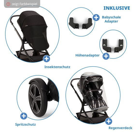Nuna Buggy e Passeggino sportivo DEMI next bis 22 kg con Rider Board, chiusura magnetica della cintura, sedile Allwetter reversibile, maniglione regolabile in altezza, protezione visiva integrata incl. adattatore e copertura antipioggia - Castagna