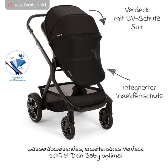Nuna Buggy e Passeggino sportivo DEMI next bis 22 kg con Rider Board, chiusura magnetica della cintura, sedile Allwetter reversibile, maniglione regolabile in altezza, protezione visiva integrata incl. adattatore e copertura antipioggia - Castagna