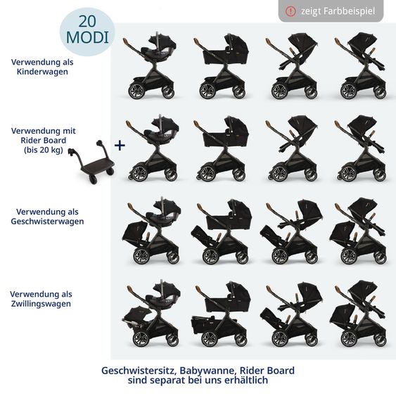Nuna Buggy e Passeggino sportivo DEMI next bis 22 kg con Rider Board, chiusura magnetica della cintura, sedile Allwetter reversibile, maniglione regolabile in altezza, protezione visiva integrata incl. adattatore e copertura antipioggia - Castagna