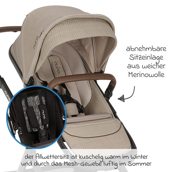 Nuna Buggy e Passeggino sportivo DEMI next bis 22 kg con Rider Board, chiusura magnetica della cintura, sedile Allwetter reversibile, maniglione regolabile in altezza, protezione visiva integrata incl. adattatore e copertura antipioggia - Cosmopolitan