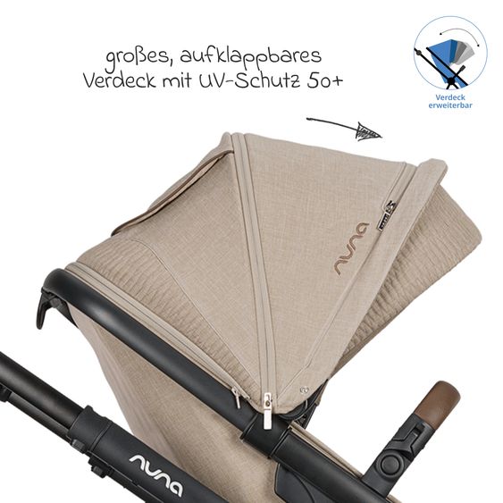 Nuna Buggy e Passeggino sportivo DEMI next bis 22 kg con Rider Board, chiusura magnetica della cintura, sedile Allwetter reversibile, maniglione regolabile in altezza, protezione visiva integrata incl. adattatore e copertura antipioggia - Cosmopolitan