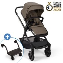 Buggy e Passeggino sportivo DEMI next bis 22 kg con Rider Board, chiusura magnetica della cintura, sedile Allwetter reversibile, maniglione regolabile in altezza, protezione visiva integrata incl. adattatore e copertura antipioggia - Pistacchio