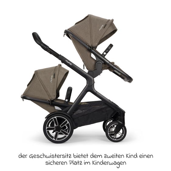 Nuna Buggy e Passeggino sportivo DEMI next bis 22 kg con Rider Board, chiusura magnetica della cintura, sedile Allwetter reversibile, maniglione regolabile in altezza, protezione visiva integrata incl. adattatore e copertura antipioggia - Pistacchio