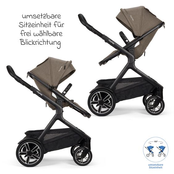Nuna Buggy e Passeggino sportivo DEMI next bis 22 kg con Rider Board, chiusura magnetica della cintura, sedile Allwetter reversibile, maniglione regolabile in altezza, protezione visiva integrata incl. adattatore e copertura antipioggia - Pistacchio