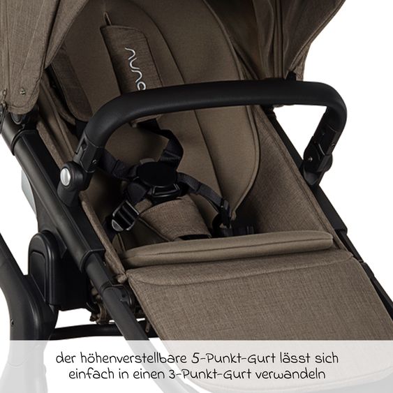 Nuna Buggy e Passeggino sportivo DEMI next bis 22 kg con Rider Board, chiusura magnetica della cintura, sedile Allwetter reversibile, maniglione regolabile in altezza, protezione visiva integrata incl. adattatore e copertura antipioggia - Pistacchio