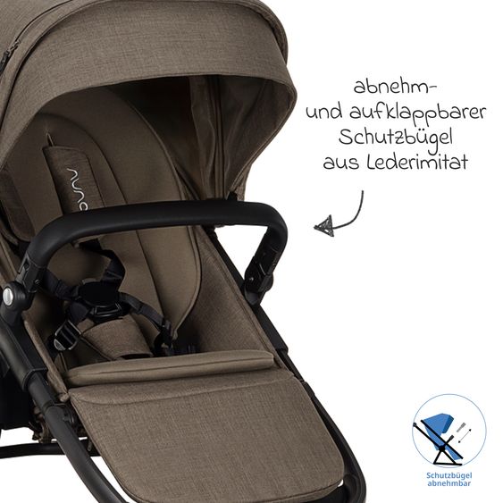 Nuna Buggy e Passeggino sportivo DEMI next bis 22 kg con Rider Board, chiusura magnetica della cintura, sedile Allwetter reversibile, maniglione regolabile in altezza, protezione visiva integrata incl. adattatore e copertura antipioggia - Pistacchio