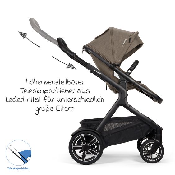 Nuna Buggy e Passeggino sportivo DEMI next bis 22 kg con Rider Board, chiusura magnetica della cintura, sedile Allwetter reversibile, maniglione regolabile in altezza, protezione visiva integrata incl. adattatore e copertura antipioggia - Pistacchio