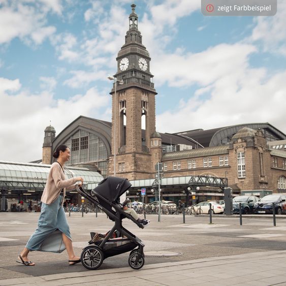 Nuna Buggy e Passeggino sportivo DEMI next bis 22 kg con Rider Board, chiusura magnetica della cintura, sedile Allwetter reversibile, maniglione regolabile in altezza, protezione visiva integrata incl. adattatore e copertura antipioggia - Pistacchio