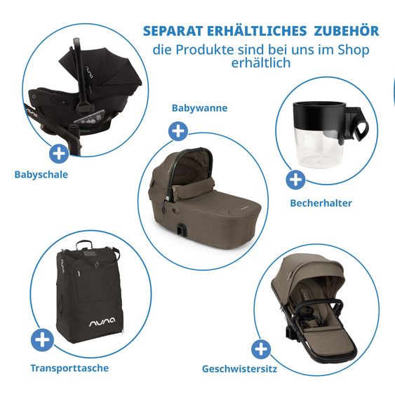 Nuna Buggy e Passeggino sportivo DEMI next bis 22 kg con Rider Board, chiusura magnetica della cintura, sedile Allwetter reversibile, maniglione regolabile in altezza, protezione visiva integrata incl. adattatore e copertura antipioggia - Pistacchio