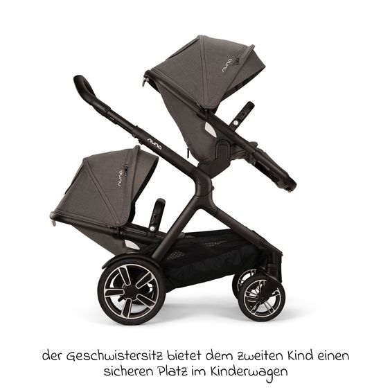 Nuna Buggy e Passeggino sportivo DEMI next bis 22 kg con Rider Board, chiusura magnetica della cintura, sedile Allwetter reversibile, maniglione regolabile in altezza, protezione visiva integrata incl. adattatore e copertura antipioggia - Thunder
