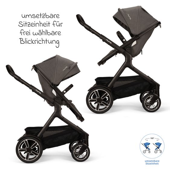 Nuna Buggy e Passeggino sportivo DEMI next bis 22 kg con Rider Board, chiusura magnetica della cintura, sedile Allwetter reversibile, maniglione regolabile in altezza, protezione visiva integrata incl. adattatore e copertura antipioggia - Thunder