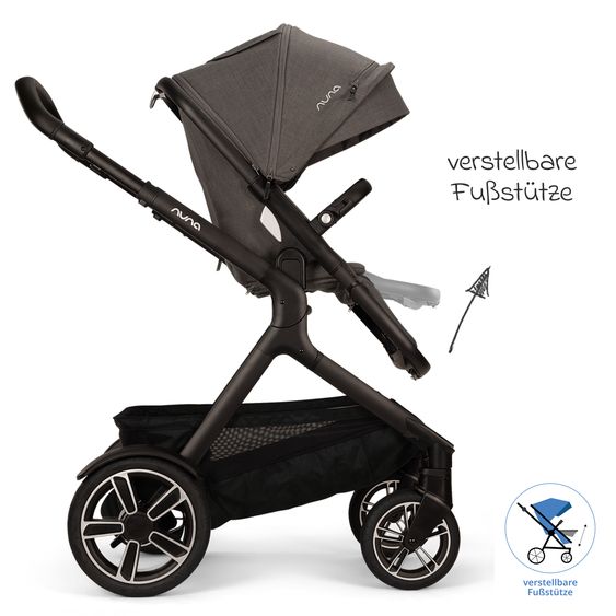 Nuna Buggy e Passeggino sportivo DEMI next bis 22 kg con Rider Board, chiusura magnetica della cintura, sedile Allwetter reversibile, maniglione regolabile in altezza, protezione visiva integrata incl. adattatore e copertura antipioggia - Thunder