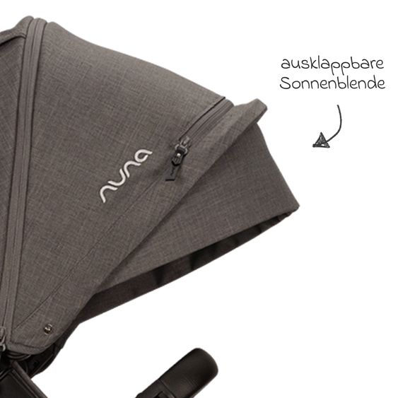 Nuna Buggy e Passeggino sportivo DEMI next bis 22 kg con Rider Board, chiusura magnetica della cintura, sedile Allwetter reversibile, maniglione regolabile in altezza, protezione visiva integrata incl. adattatore e copertura antipioggia - Thunder