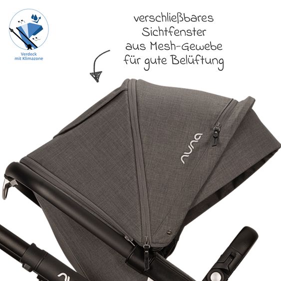 Nuna Buggy e Passeggino sportivo DEMI next bis 22 kg con Rider Board, chiusura magnetica della cintura, sedile Allwetter reversibile, maniglione regolabile in altezza, protezione visiva integrata incl. adattatore e copertura antipioggia - Thunder