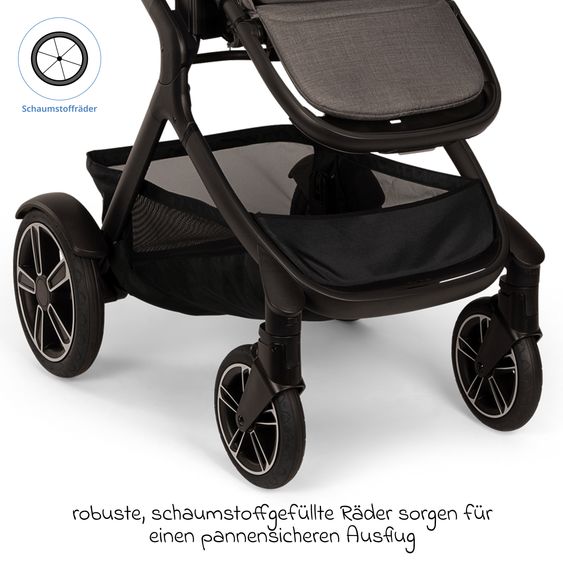 Nuna Buggy e Passeggino sportivo DEMI next bis 22 kg con Rider Board, chiusura magnetica della cintura, sedile Allwetter reversibile, maniglione regolabile in altezza, protezione visiva integrata incl. adattatore e copertura antipioggia - Thunder