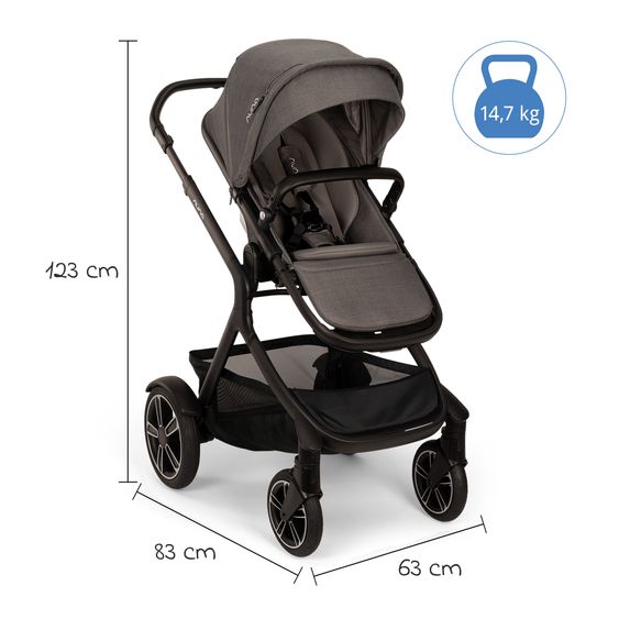 Nuna Buggy e Passeggino sportivo DEMI next bis 22 kg con Rider Board, chiusura magnetica della cintura, sedile Allwetter reversibile, maniglione regolabile in altezza, protezione visiva integrata incl. adattatore e copertura antipioggia - Thunder