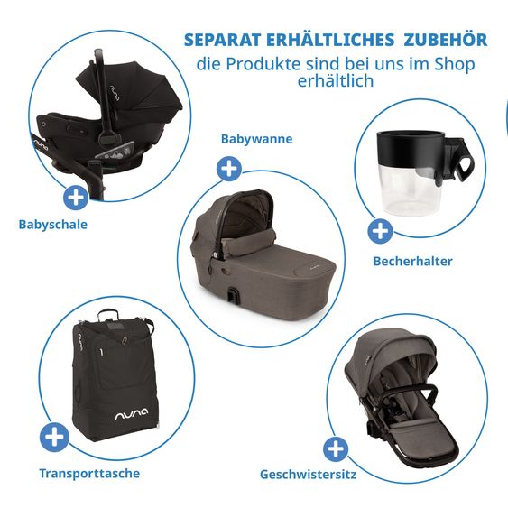 Nuna Buggy e Passeggino sportivo DEMI next bis 22 kg con Rider Board, chiusura magnetica della cintura, sedile Allwetter reversibile, maniglione regolabile in altezza, protezione visiva integrata incl. adattatore e copertura antipioggia - Thunder