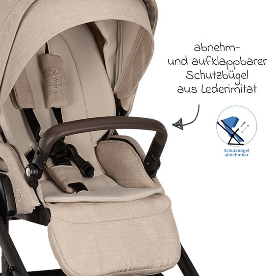 Nuna Buggy & Sportwagen MIXX next bis 22 kg mit magnetischem Gurtverschluss, umsetzbarem Allwettersitz, höhenverstellbarem Schieber, integrierter Sichtschutz inkl. Adapter, Kniedecke & Regenschutz - Biscotti