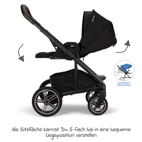 Nuna Buggy & Sportwagen MIXX next bis 22 kg mit magnetischem Gurtverschluss, umsetzbarem Allwettersitz, höhenverstellbarem Schieber, integrierter Sichtschutz inkl. Adapter, Kniedecke & Regenschutz - Caviar